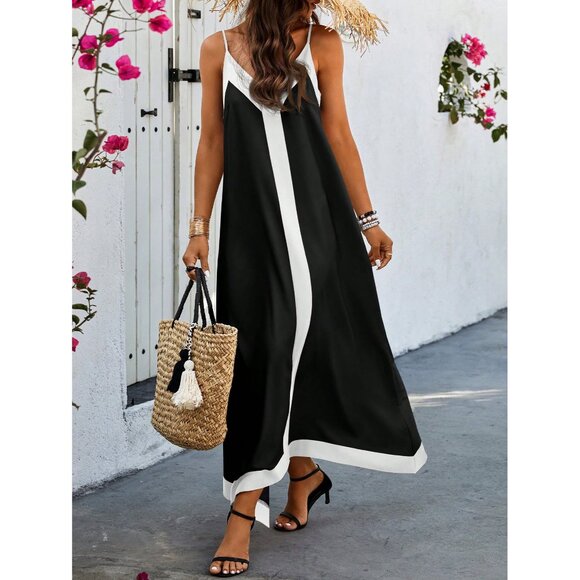 WILA Dresses & Skirts - Contrast black white minimalist Cami sleeve two tone sleeveless maxi dress
